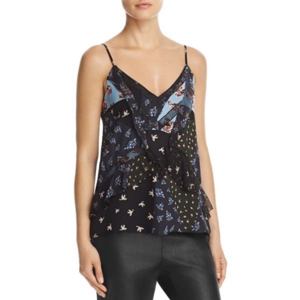 Parker Ara Ruffle Silk Camisole Large